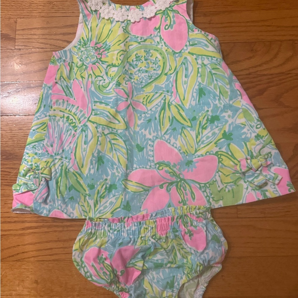 Lilly Pulitzer Pink and Green Tropical Dress with Diaper Cover